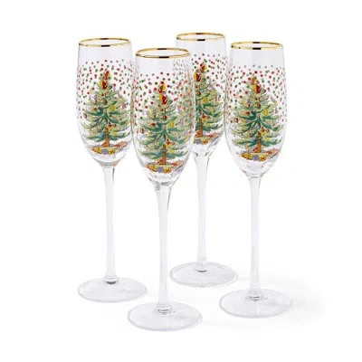 Spode Polka Dot Champagne Flutes, Set Of 4 In Clear,red,green,gold