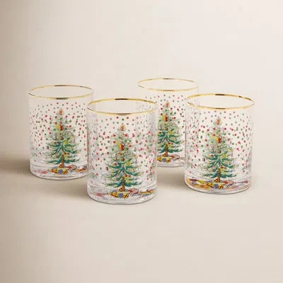 Spode Polka Dot Dof Glasses, Set Of 4 In Clear,red,green,gold