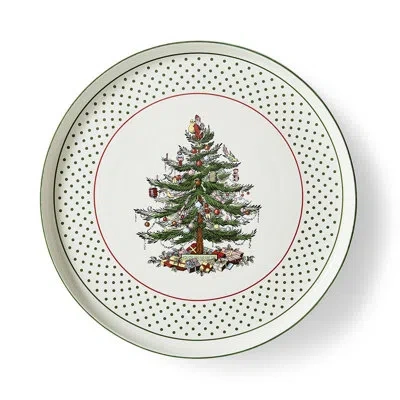 Spode Polka Dot Lazy Susan, 13" In White,green,red