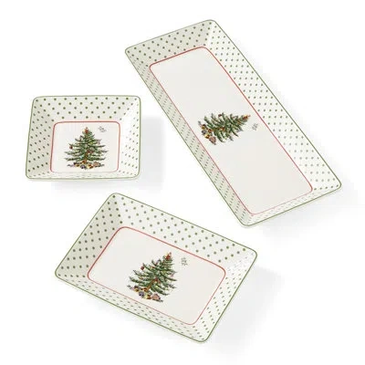 Spode Polka Dot Nesting Trays, Set Of 3 In White,green,red