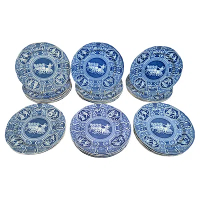 Pre-owned Spode Regency  Neo-classical Greek Pattern Blue Dinner Plates- Thirty One Plates