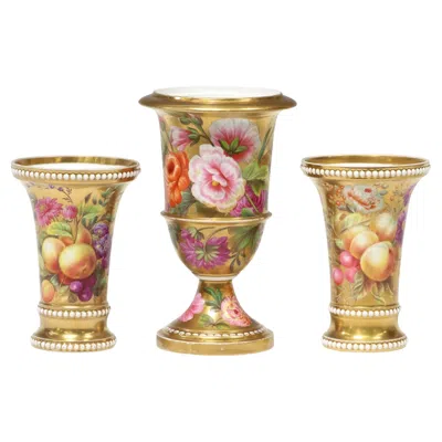 Pre-owned Spode Regency  Porcelain Garniture Of Three Vases In Brown