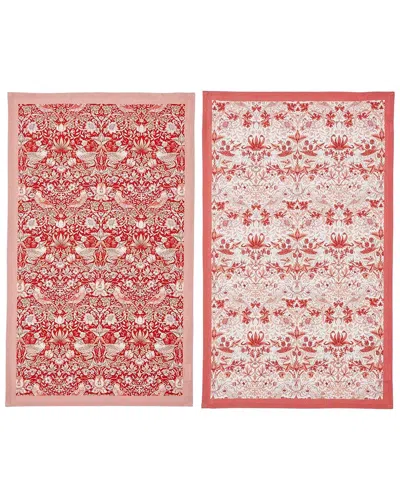 Spode Set Of 2 Morris & Co. Strawberry Thief Assorted Tea Towels In Pink