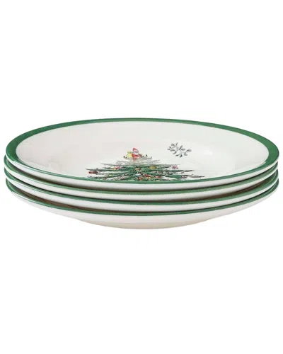 Spode Set Of 4 Christmas Tree 6.5in B&b Plates In Green