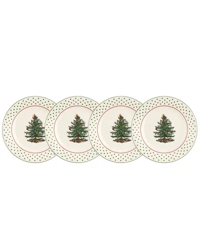 Spode Set Of 4 Christmas Tree Polka Dot 6in Dessert Plates In Multi