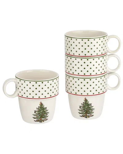 SPODE SPODE SET OF 4 CHRISTMAS TREE STACKABLE MUGS
