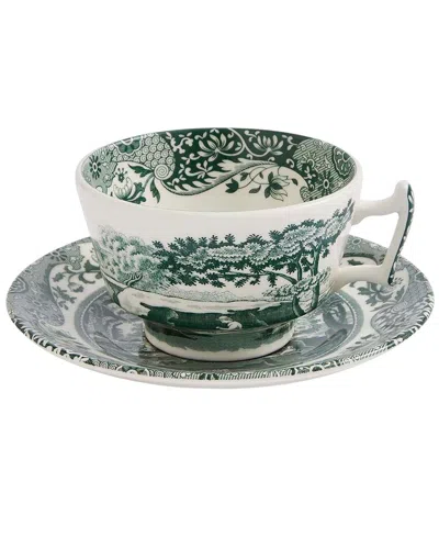 Spode Set Of 4 Green Italian 7oz Teacups & Saucers