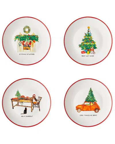 SPODE SPODE SET OF 4 KIT KEMP CHRISTMAS DOODLES PLATES