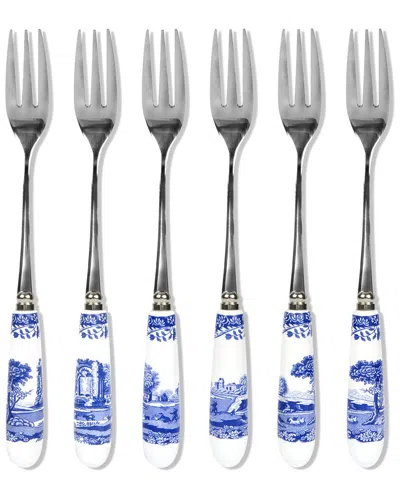 Spode Set Of 6 Blue Italian Pastry Forks In Gray