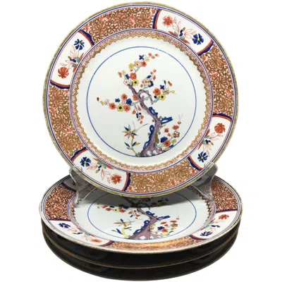 Pre-owned Spode Set Of Four  Gilt Painted Tree Of Life Plates In Sand