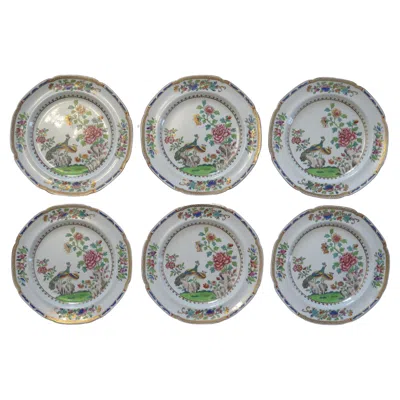 Pre-owned Spode Six  Side Or Desert Plates Stone China Peacock Ptn 2083, Georgian Ca 1810 In Gray