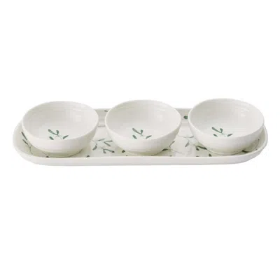Spode Sophie Conran Mistletoe 3 Bowl & Tray Set In White