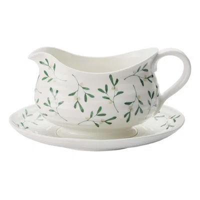 Spode Sophie Conran Mistletoe Sauce Boat & Stand In White