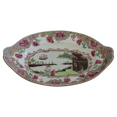 Pre-owned Spode Stone China Small Serving Dish In Ship Pattern 3068, Circa 1810 In Gray