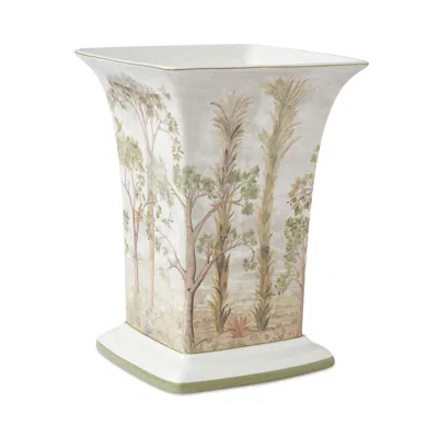 Spode Tall Trees Square Vase In Green/brown