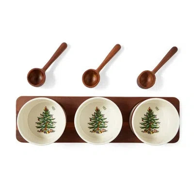 Spode Tartan 7-piece Condiment Set In White,red,brown