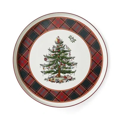 Spode Tartan Lazy Susan, 13" In White,green,red