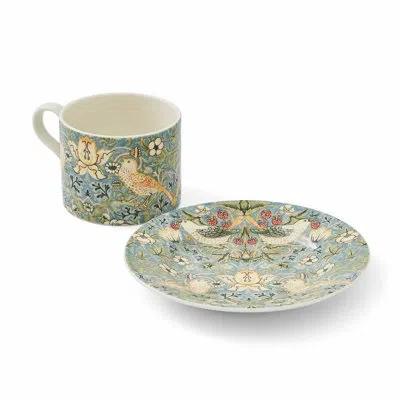 Spode Teacup & Saucer (strawberry Thief) In Blue