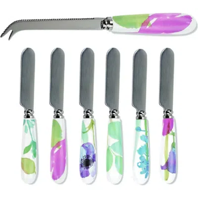 Spode Water Garden Cheese Knife & 6 Spreaders In Multi