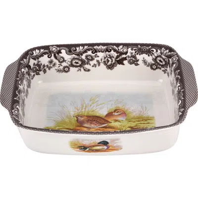 Spode Woodland 12" X 9.5" Rectangular Handled Dish, Mallard / Quail In Brown