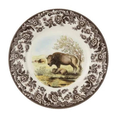 Spode Woodland Am.wildlife Salad Plate 8" Bison In Brown