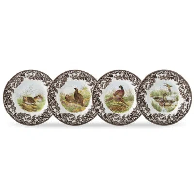 Spode Woodland Canape Plates S/4 Birds 6.5" In Brown;white