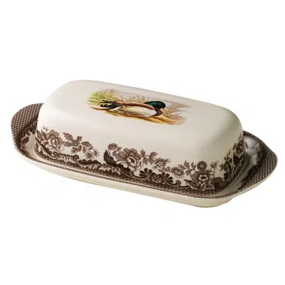 Spode Woodland Covered Butter Dish Mallard In Brown;white