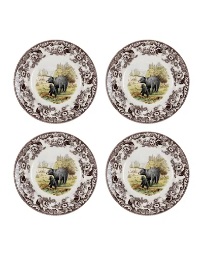Spode Woodland Dinner Plates, Set Of 4 In Black Bear