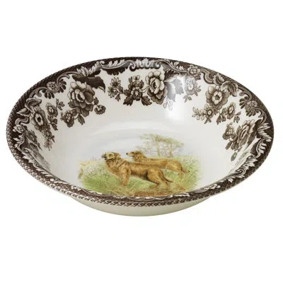 Spode Woodland Dogs Ascot Cereal Bowl 8" Goldn Ret In Brown;white