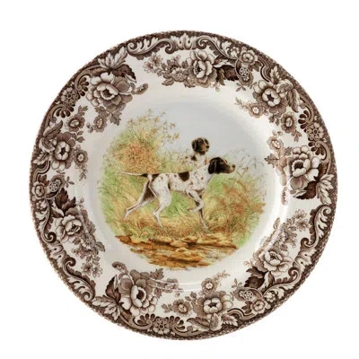 Spode Woodland Dogs Dinner Plate 10.5" Pointer In Brown;white