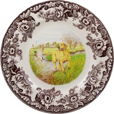 Spode Woodland Dogs Dinner Plate 10.5" Yel Lab In Brown;white;green