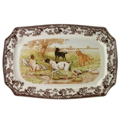Spode Woodland Dogs Rect Platter 17.5" All Dogs In Brown;white;green
