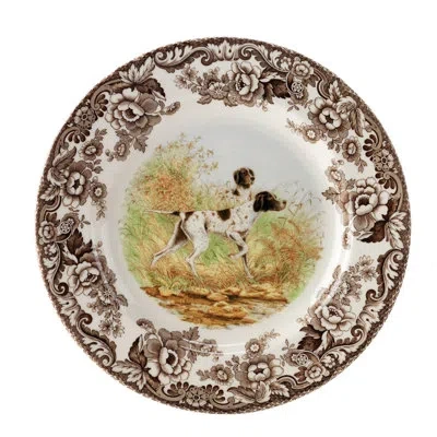 Spode Woodland Dogs Salad Plate 8" Pointer In Brown;white