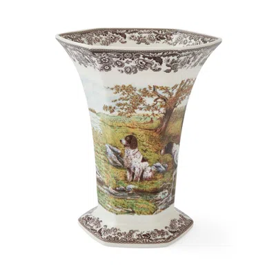 Spode Woodland Hexagonal Vase 10.5" In Brown