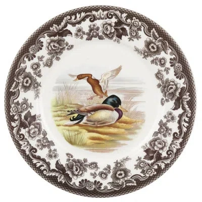 Spode Woodland Luncheon Plate 9" Mallard In White;brown