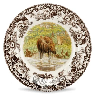 Spode Woodland Moose Salad Plate 8" Moose In Brown;white