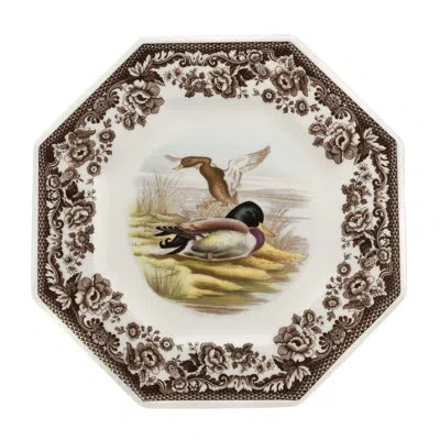 Spode Woodland Octagonal Plate 9.5" Mallard In Brown