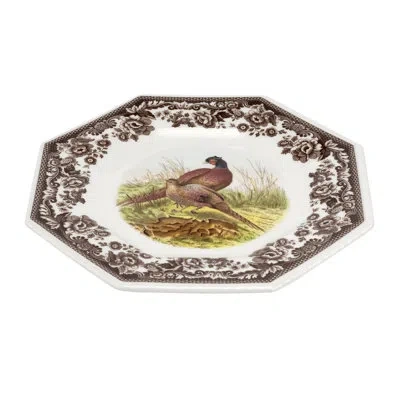 Spode Woodland Octagonal Plate 9.5" Pheasant In Brown