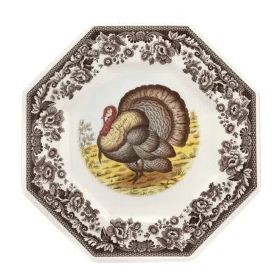 Spode Woodland Octagonal Plate 9.5" Turkey In Brown;white;yellow