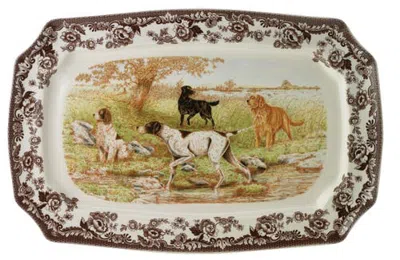Spode Woodland Rectangular 17.5" Platter, All Dogs In Brown