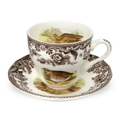 Spode Woodland Tcup/scr 7 oz Ql/pheas/snp/rab In Brown;white