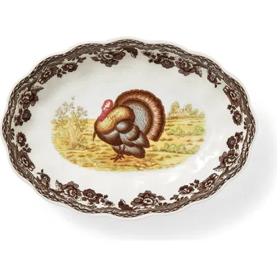 Spode Woodland Turkey 6" Oval Fluted Dish In Brown