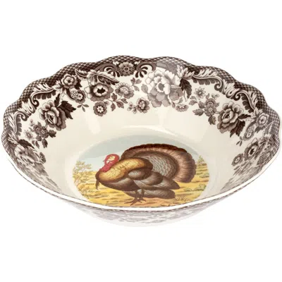 Spode Woodland Turkey Daisy Bowl 10" In Brown