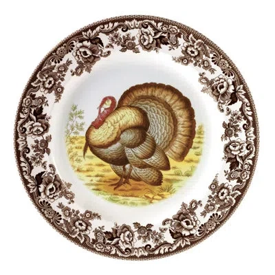 Spode Woodland Turkey Dinner Plate 10.5" Turkey In Brown