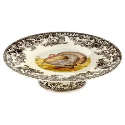 Spode Woodland Turkey Footed Cake Plate 10.5" Turkey In Brown;white;yellow