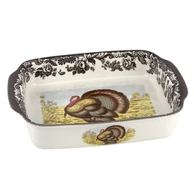 Spode Woodland Turkey Handled Lasagne Turkey 15x12" In Brown;white