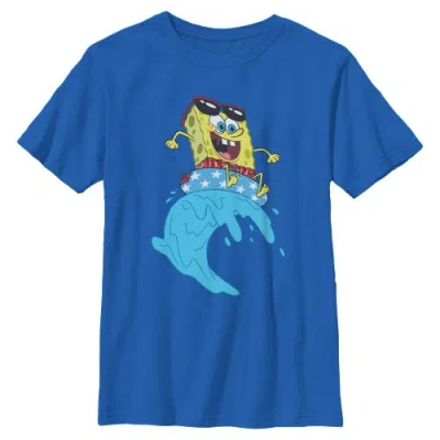 Spongebob Squarepants Kids' Boy's  Cool Surfing Waves Graphic T-shirt In Blue