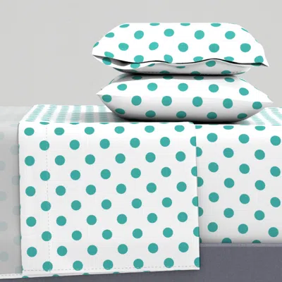 Spoonflower 1 Inch Verdigris Polka Dots On White (3 Inch Repeat) Queen Sheet Set
