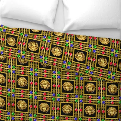 Spoonflower 1 Medusa Gold Baroque Victorian Black Filigree Gems Jewels Ruby Sapphire Wide Cotton Sateen 3.5 oz 2