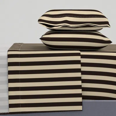 Spoonflower 1'' Stripe  Vertical Victorian Goth Wall Ivory & Coffee Brown One Inch M King Sheet Set
